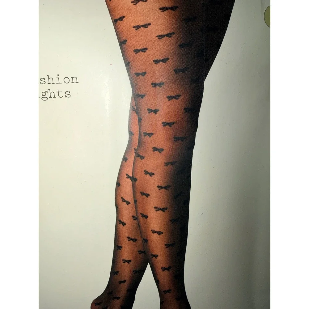 A New Day Womens Fashion Tights Black Bow Pattern Sheer Hosiery M/L F438284